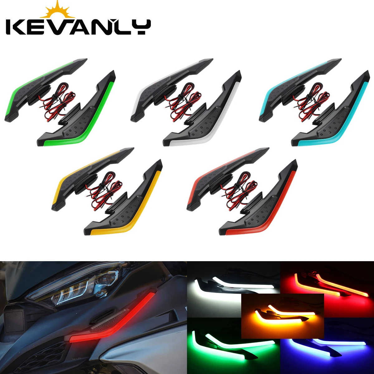 1 Pair Motorcycle Front Side Spoiler Winglets With LED Light Universal Spoiler Lamps Modified Motorcycle Decorative Accessories