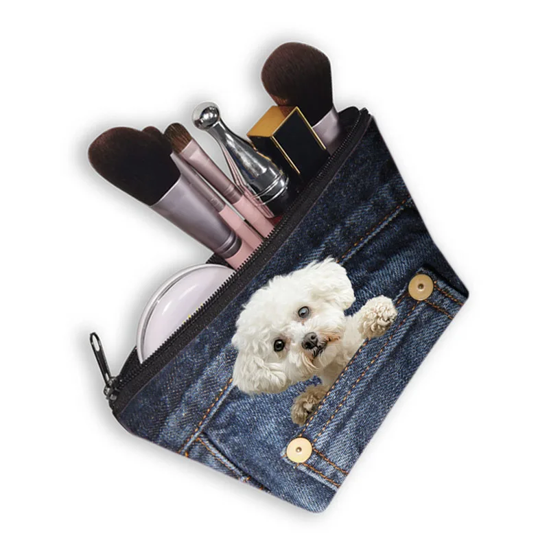 Funny Pocket Dog Cosmetic Cases Pet Dachshund Bulldog Yorkshire Dogs Women Makeup Bag Zipper Pouch Lipstick Small Pouch Gift