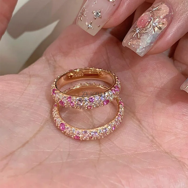Кольцо из стерлингового серебра с розовой цыганской звездой и цирконом с бриллиантом, женское нежное кольцо на палец премиум-класса