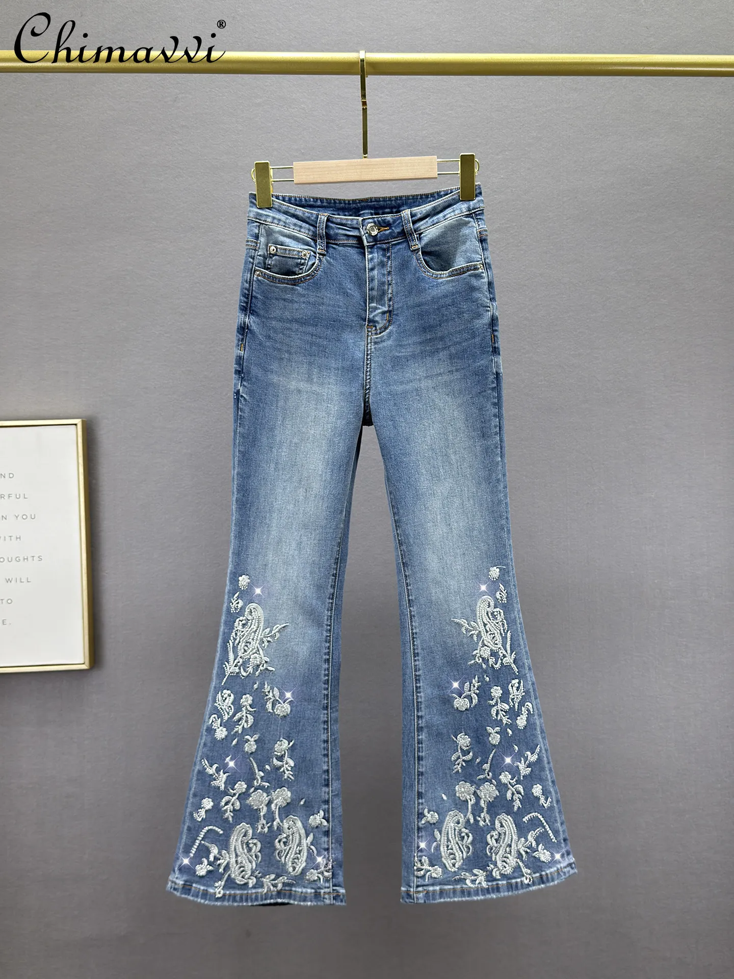 

Женские джинсы с тяжелой вышивкой и стразами Hotfix, весна-лето 2026, новая модная коллекция, с высокой талией, облегающие, в стиле ретро