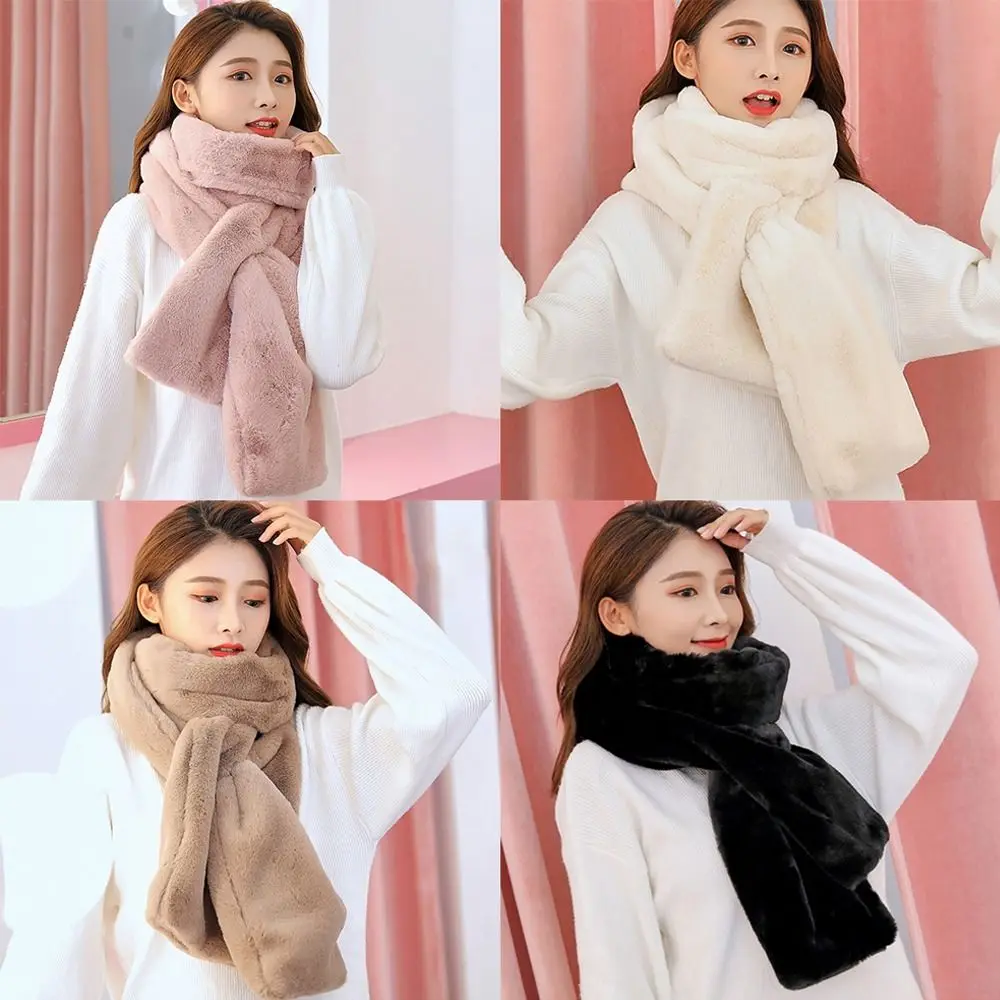 

Thicken Warm Faux Fur Scarf Imitation Rabbit Fur Solid Color Shawl Scarves Windproof Cold-proof Neck Protector for Winter