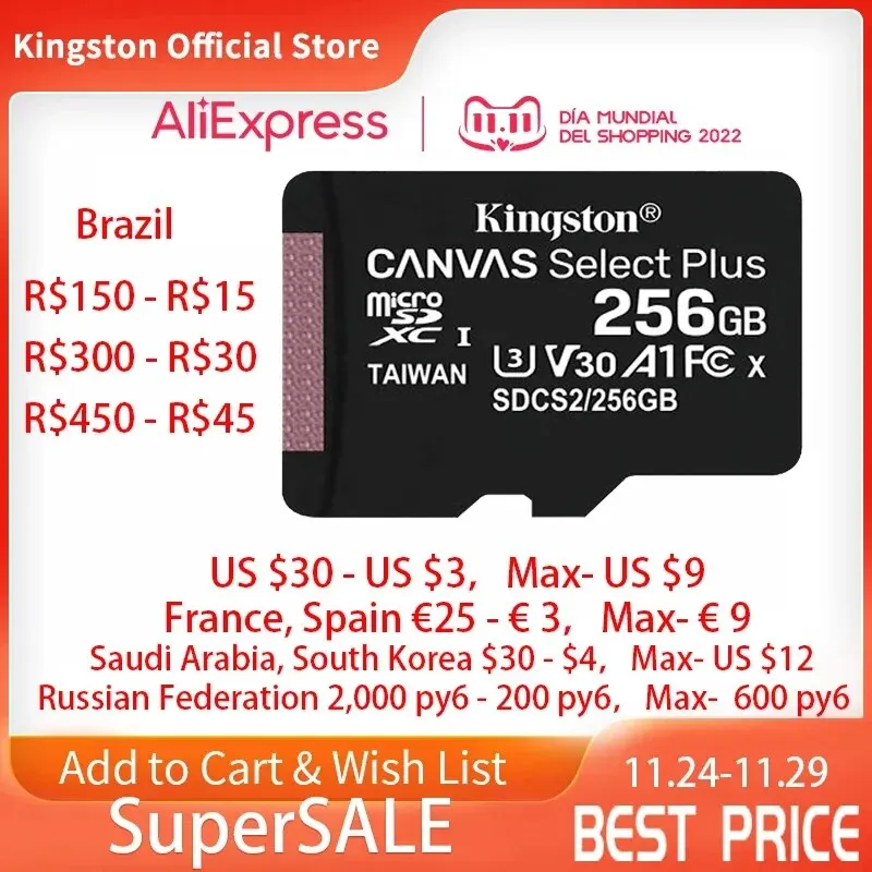 Karta pamięci flash Kingston Canvas Select Plus MicroSD Class10 Carte SD Memoria 128GB 32GB 64GB 256GB 16G 512G TF do telefonu