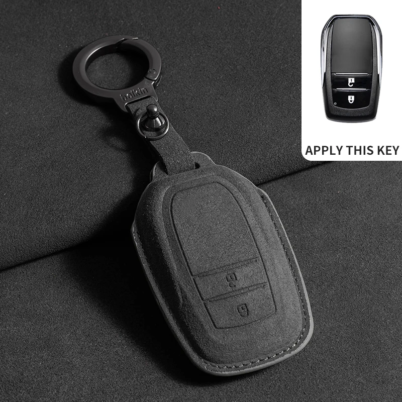 Suede Car Key Case Cover Shell Keychain for Toyota CHR Hilux Fortuner Land Prius Cruiser 200 Camry Corolla Crown RAV4 Highlander