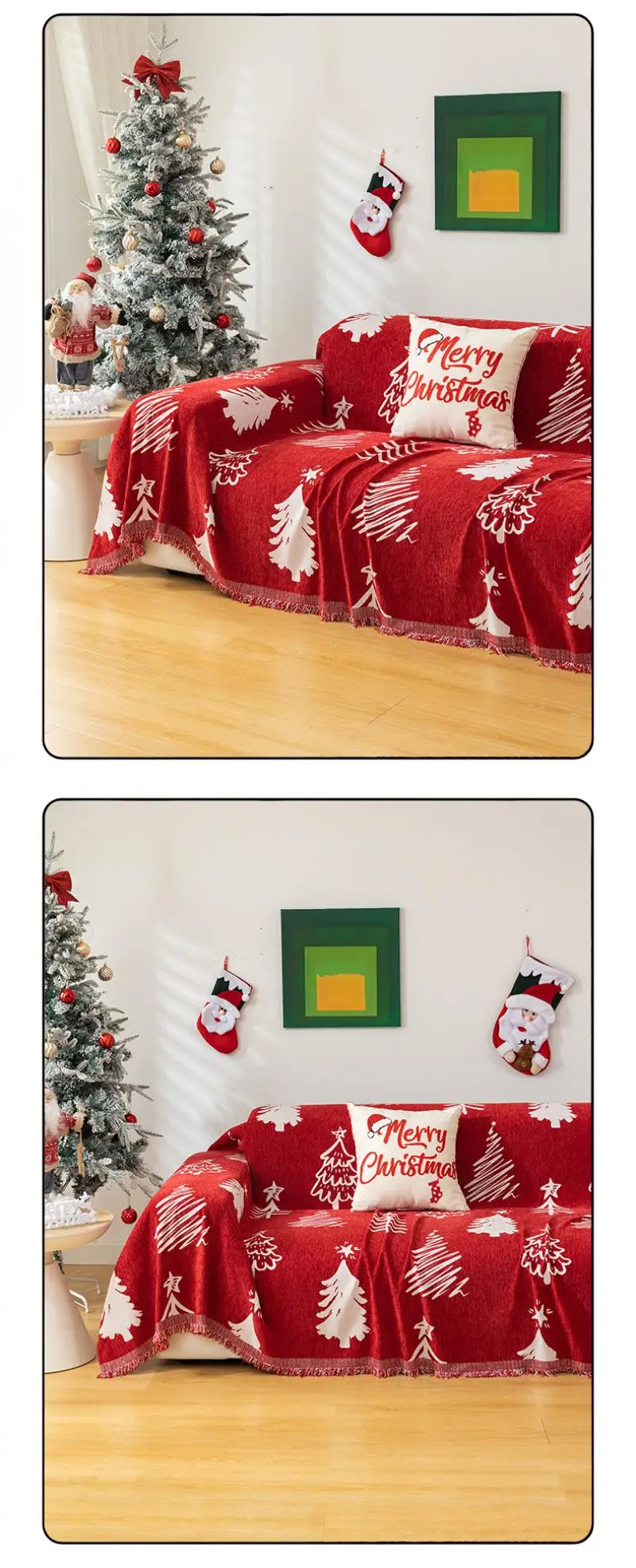 Weihnachtliche Rote Sofadecke Chenille Festliche Wohnzimmerdekoration Sofabezug Bettdecken Beidseitig Verwendbare Bezüge – Detail 8