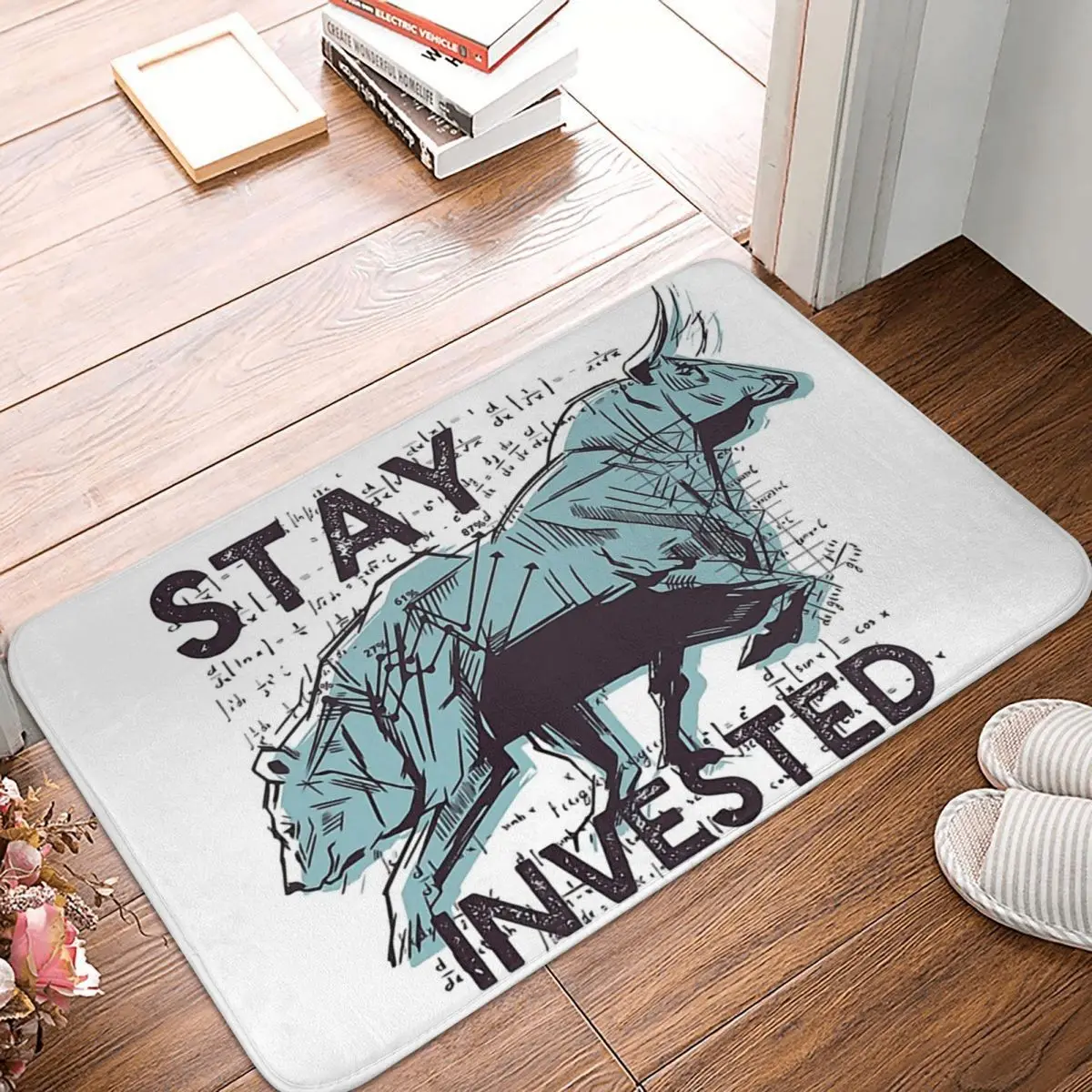 Bitcoin Crypto Miners Meme Doormat Kitchen Mat Stock Market Bear Bull Stay Invested Hallway Carpet Entrance Door Rug Home