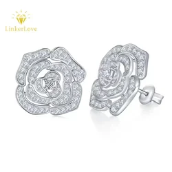 1.18ct All Moissanite D Color VVSI 18K White Gold Plated S925 Sterling Silver Flower Halo Stud Earrings Lab Diamond Fine Jewelry
