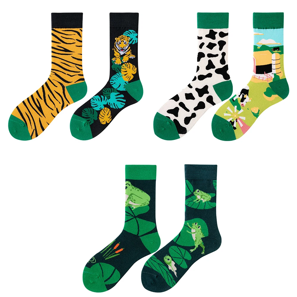 3 Paar Original AB Tide Socken für Damen und Herren, Bunte Katzen-, Hunde-, Koala- und Kuh-Motiv Baumwollsocken, Ganzjahres-Unisex-Socken als Geburtstagsgeschenk