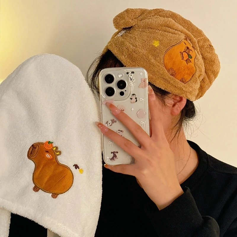 قبعة Miniso Kapibala للشعر الجاف للنساء، قبعة استحمام سميكة فائقة الامتصاص وسريعة الجفاف، شامبو للطلاب على الطراز الجديد