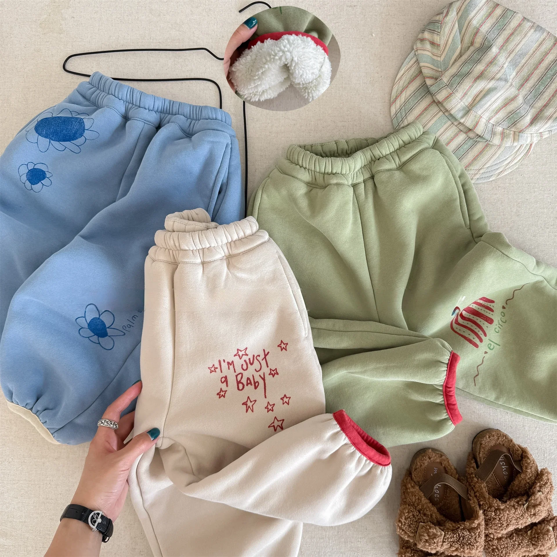 

Kids Girl Clothes Cotton Fleece Lined Pants 1-6Y Boy Cartoon Printed Warm Casual Pants Children's Soft Winter Thickened Trousers