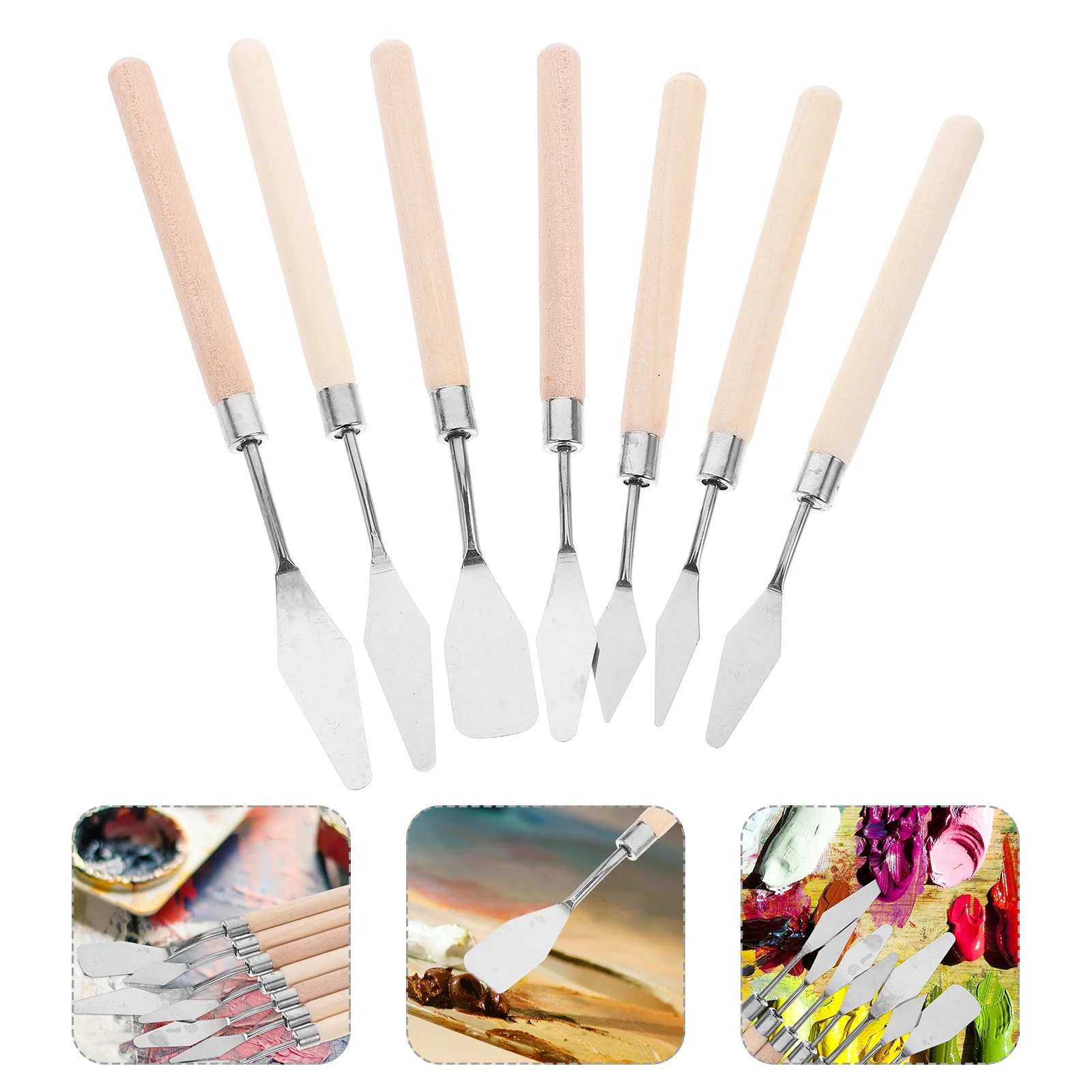 7 قطعة لوحة الفولاذ المقاوم للصدأ السكاكين مجموعة النفط اللوحة مكشطة ممسحة مرنة ملعقة أداة مقبض خشبي الفن اكسسوارات ل #6
