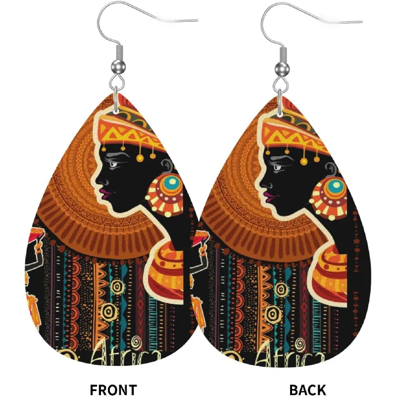 Creative African Tribal Teardrop Dangle Earrings Retro Elegant Style PU Leather Jewelry Trendy Female Gift