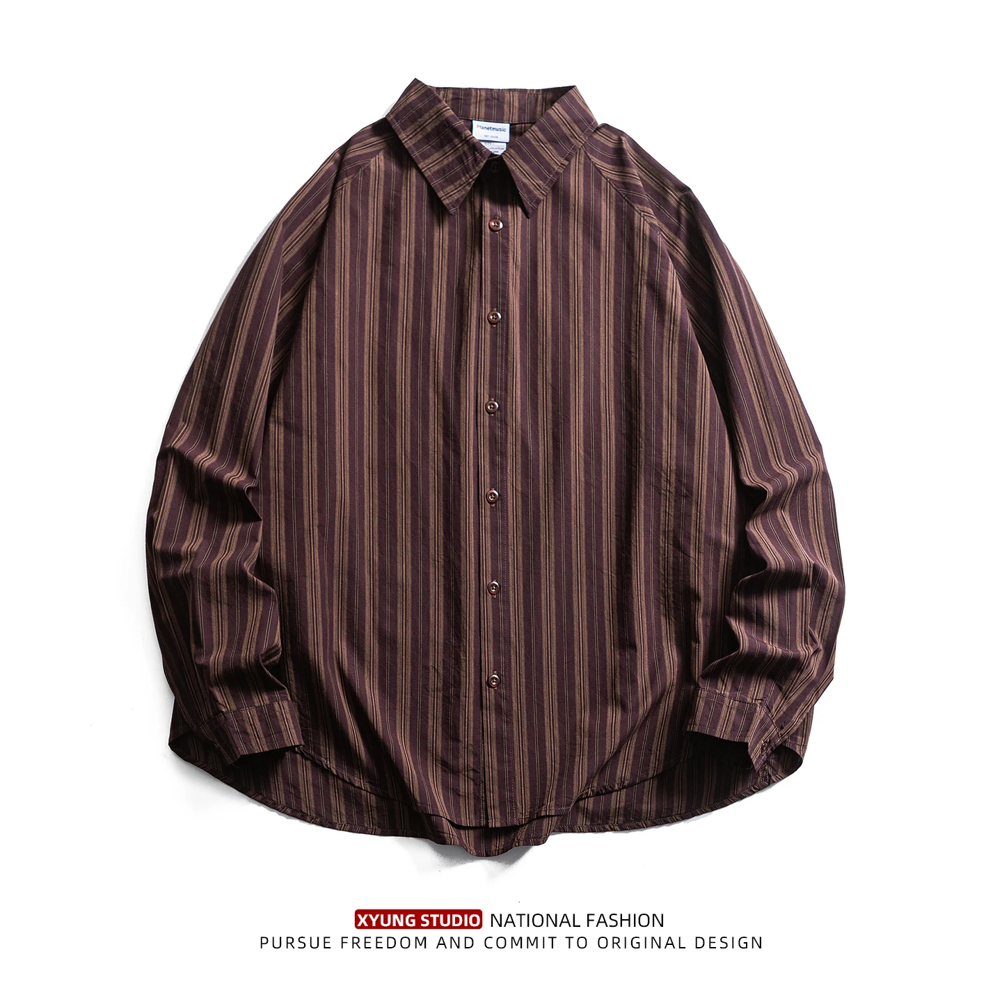 

Autumn New American Retro Striped Men's Loose Casual Versatile Long Sve irt Japanese Retro Top Trendy Ci Walk Date Dai...