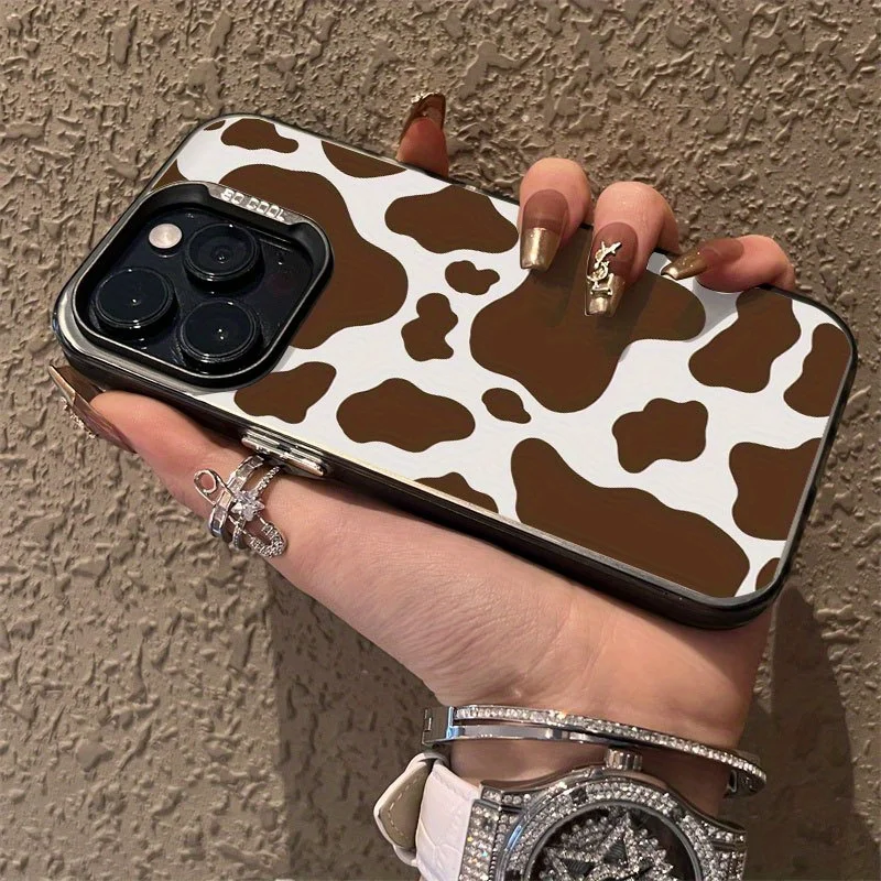 شاشة كاملة بنمط البقرة البنية لتصميم TPU iPhone17 16 15 14 13 12 11 PROMAX Plus جراب هاتف