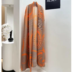 KAF Women Large Size Trench Coat Retro Printing Lapel Long-sleeved Cardigan Design Luxury Female Robe 2025 Spring New