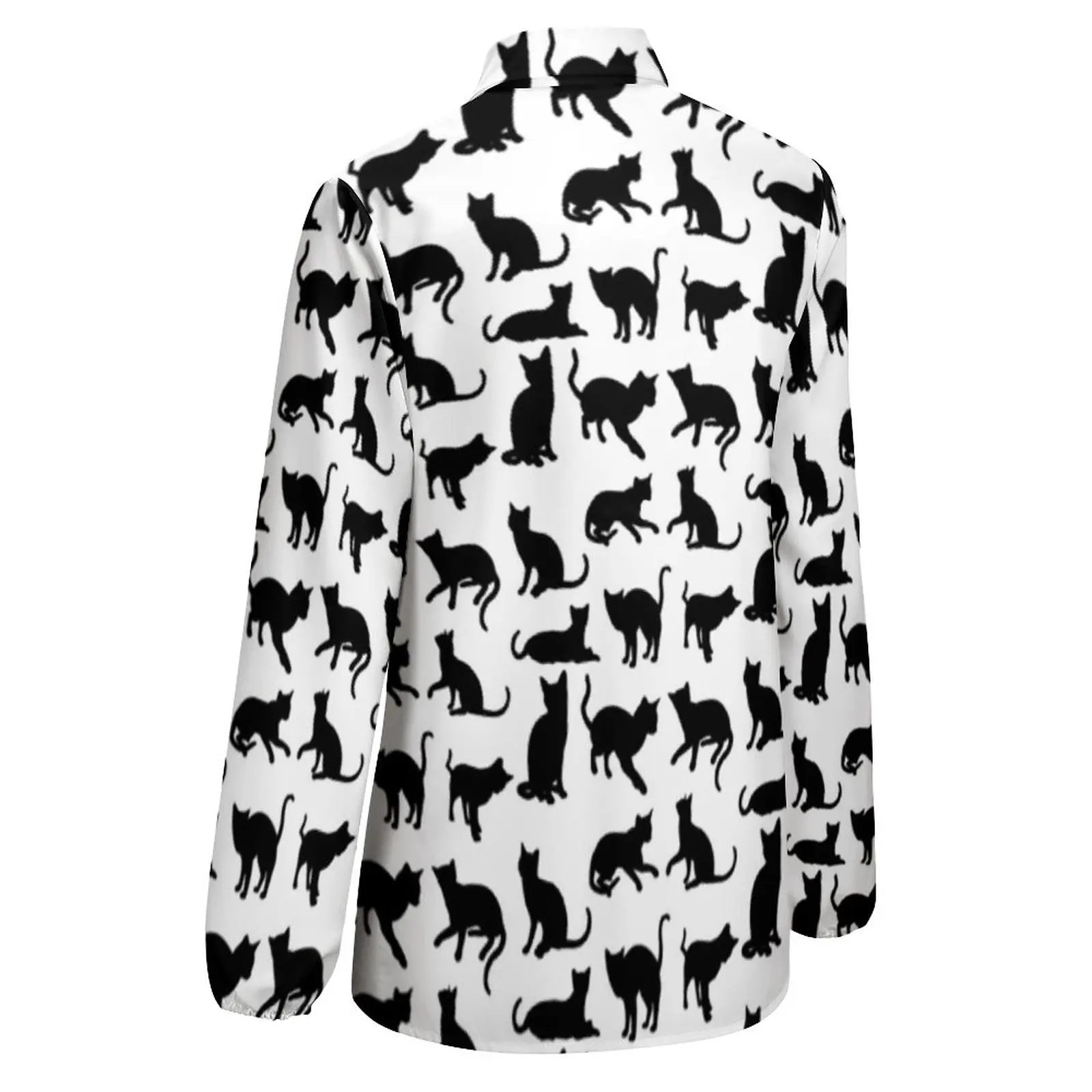 Black Cat Blouse Women Cute Cuddly Kittens Classic Loose Blouses Long Sleeve Kawaii Shirts Printed Clothing Big Size