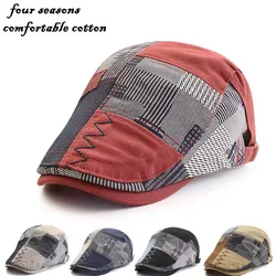 Regulowana męska czapka wiosna Sunmmer oddychająca bawełniany Patchwork Plaid Casquette gazeciarz Beret artysta malarz kapelusz wędkarski kobiet