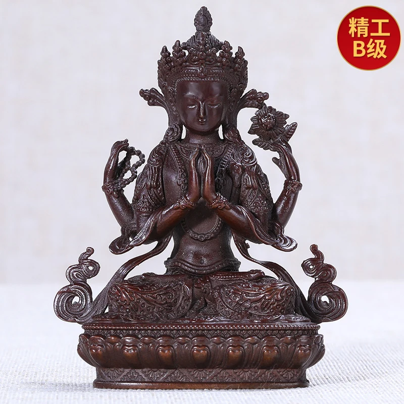 Four armed Guanyin Buddha ornament Mini Guanyin Buddha statue carried with you Tibetan Tantra Buddha statue 2 inches 3 inches Fo