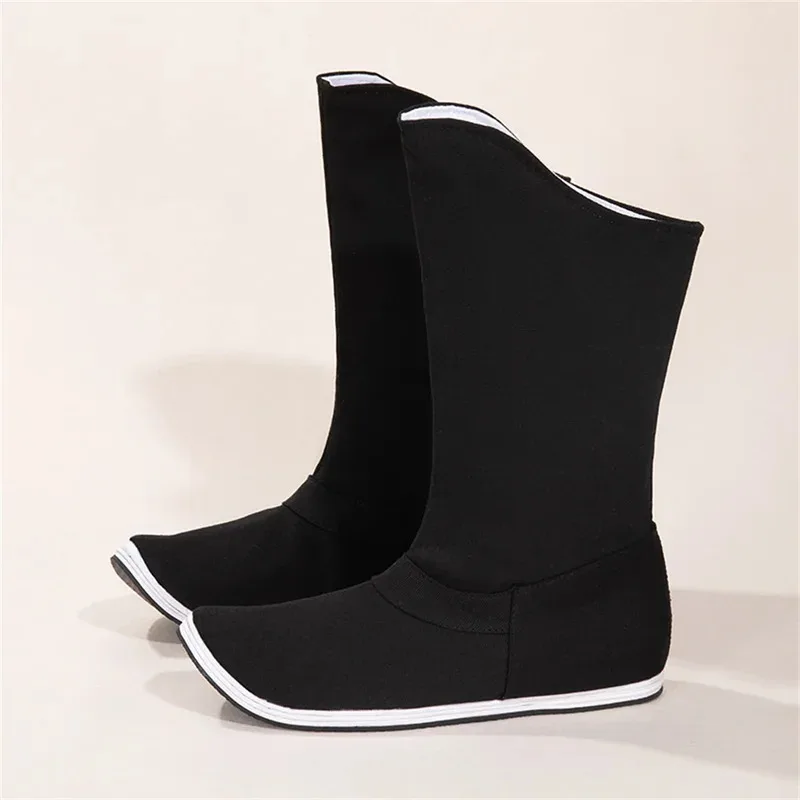 

Chinese Traditional Hanfu Shoes Boots 1 pair Black Mid-Calf Pointed Toe Cosplay Ancient Costume Unisex Prop Women Men Gift