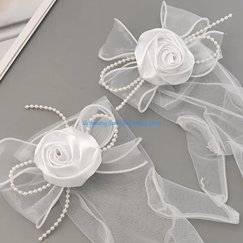 573B ファッションシアーフラワー & ちょう結び装飾手袋弾性ブライダルエチケットショートレース手袋夏シースルー白手袋
