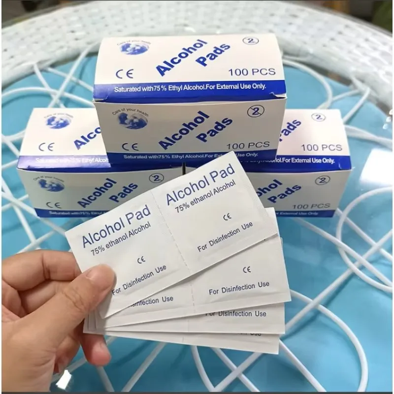 10/100Pcs Car Detailing Disposable Alcohol Disinfection Cotton Pad Wash Care Phone Cleaning Wiper Screen Glasses Cleaning Cotton