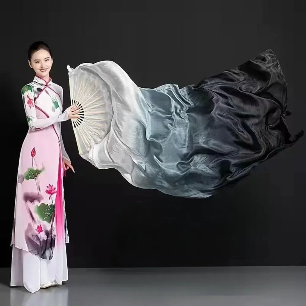 1.5m Belly Dance Long Fan Imitation Rayon Silk Fans for Women, Gradient Color, Adult Dancer Practice Performance Props