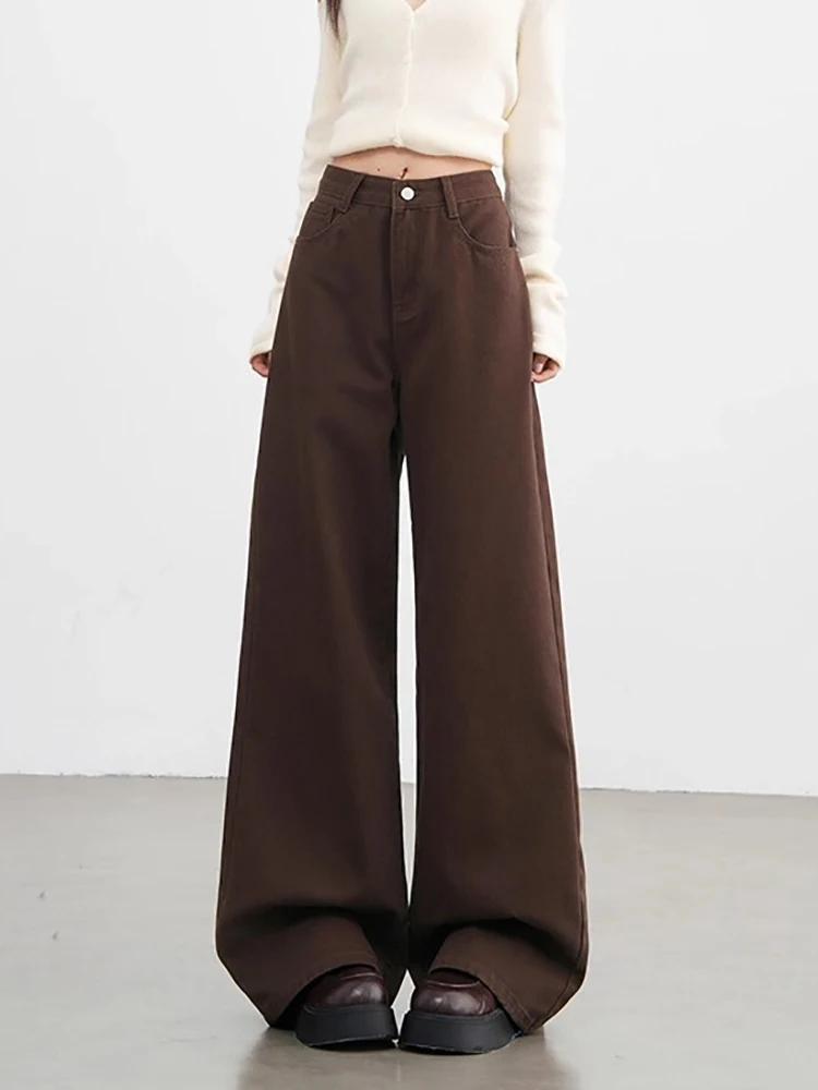 

Vintage American Style Casual Straight-Leg Jeans High-Waisted Slimming Wide-Leg Dragging Trousers For Women Autumn