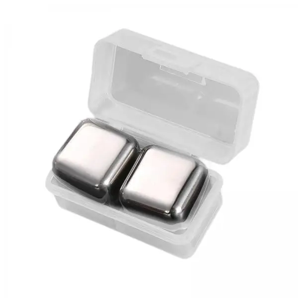 Square Whisky Ball Stainless Steel Reusable Ice Cube Chilling Rock Set with Storage Case for Party Bar Cocktail Drinks