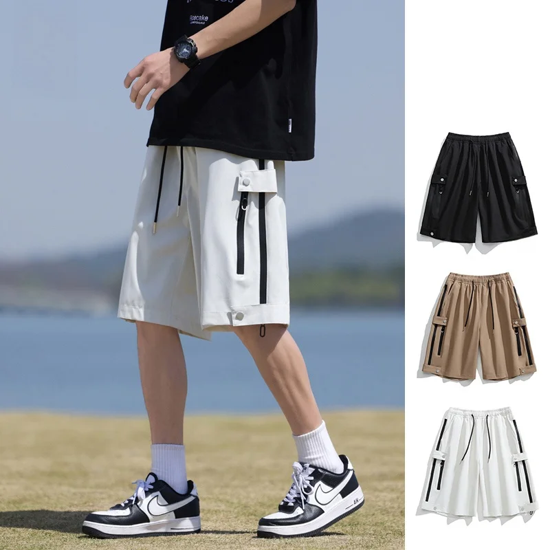 

Мужские летние шорты в японском ретро-стиле: модные, свободные, прямого кроя, с боковой молнией, из смесового хлопка