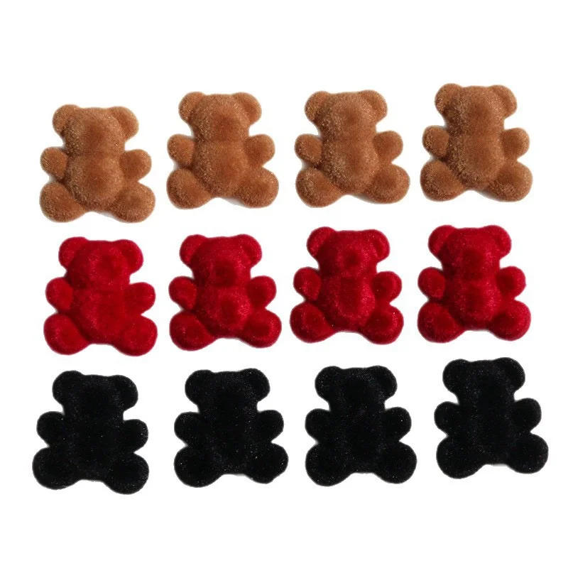 Winter style 100pcs/lot color Flocking effect cartoon bears shape resin cabochon beads diy jewelry garment hair accessory