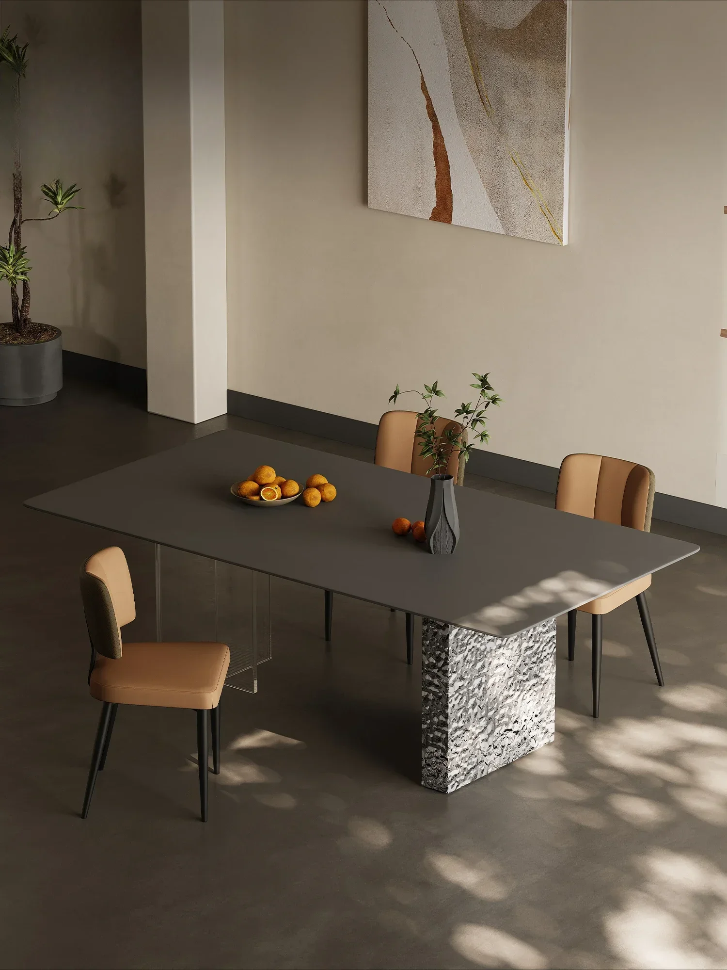 Rectangle suspended rock slab dining table eating table living room household