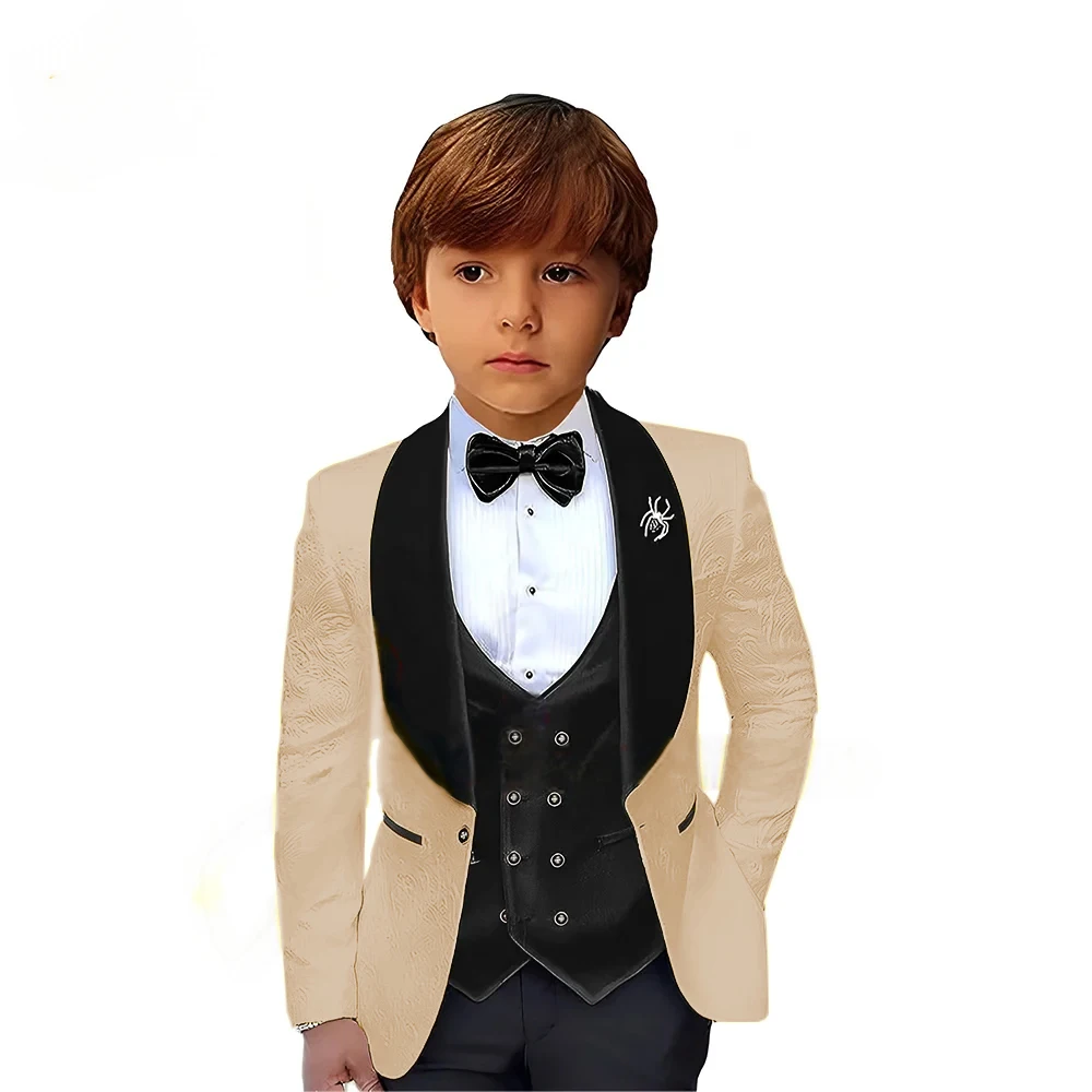 Kids Suits For Wedding Tuxedo Royal Blue Floral Jacket Pants Vest 3 Piece Shawl Lapel Formal Party Dress Custom Boys Blazer Set