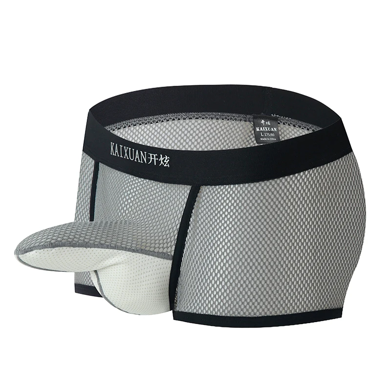 Men's Hollow Mesh Boxer Briefs Elastic Waist Breathable Separate Pouch Underwear