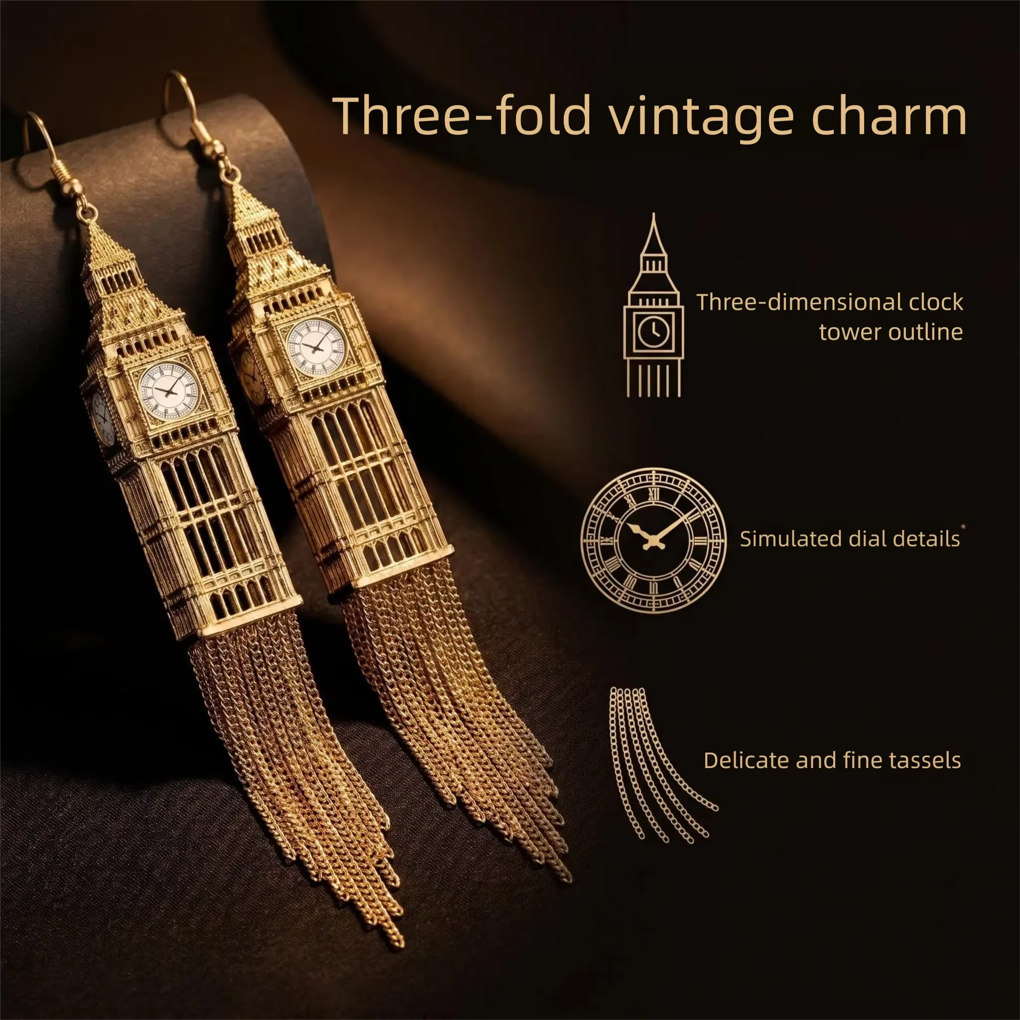 Vintage Clock Tower Shape Stud Earrings Exquisite Unique Design Elegant Daily Commute Women Fashion Jewelry