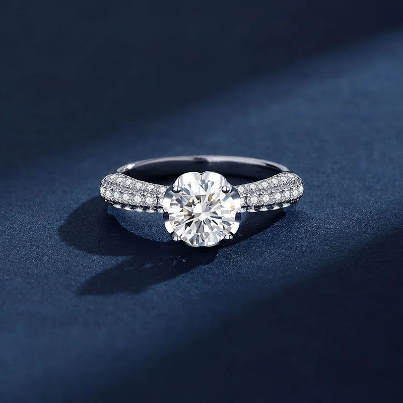 S925 Sterling Silver 1 Carat Moissanite Engagement Ring For Women Fashion Light Luxury Charm Shiny Zircon Diamond Finger Jewelry