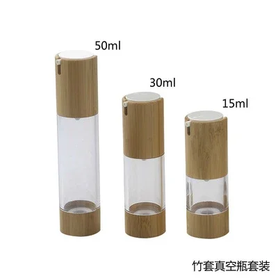 

Eco-friendly nature cosmetic packaging Empty Luxury airless Bamboo Lotion Pump Face Cream Bottle CBD bottle with bamboo caps