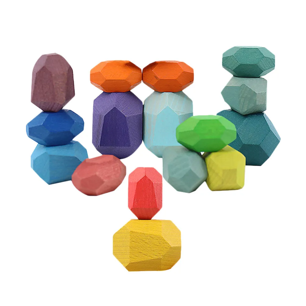 16pcs Stacking Wooden Balancing Early Learning Educational For Kids Toddlers Cognitive Development Blocks Game