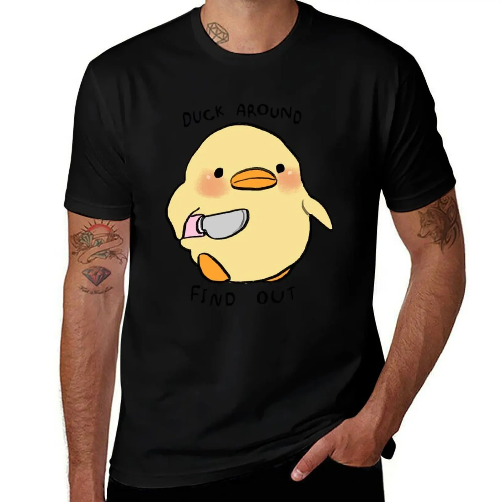 

I draw small chick with knife meme / duck around find out text T-Shirt g man t shirts for men T-Shirt