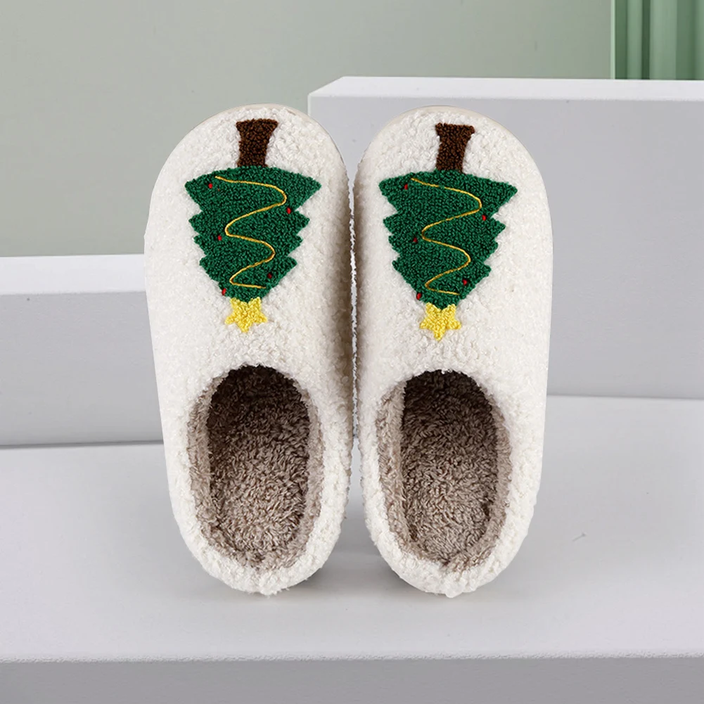 クリスマスツリーぬいぐるみスリッパ 暖かいスリッポンハウスシューズ 滑り止め ふわふわホームスリッパ 毛皮のようなクリスマスツリースリッパ 秋冬用