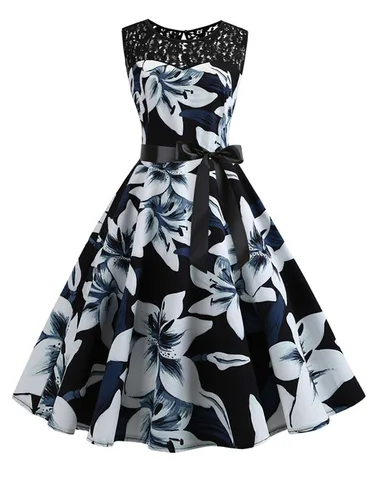 Imagen 2 del producto Vestido de fiesta de encaje con estampado Floral para mujer, Túnica Vintage, informal, oficina, Verano