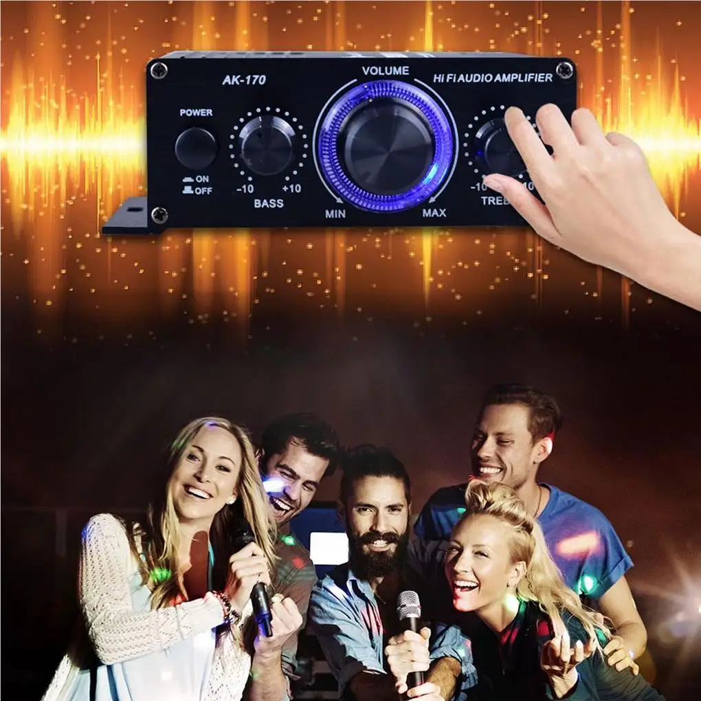 Mini amplificador de Audio Digital AK170 para coche, amplificador de Audio estéreo con luz azul para cine en casa, Club, fiesta, música, potencia de 12v