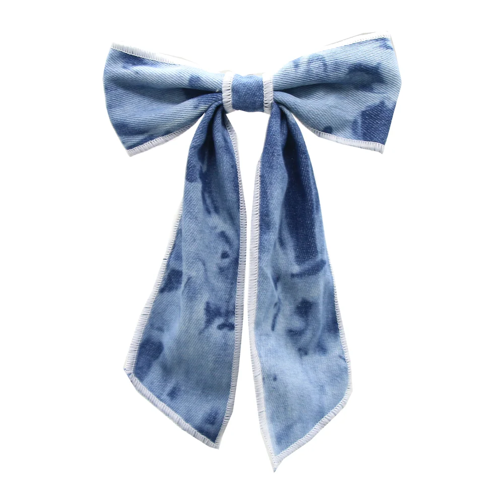 Fajne dżinsowe płaskie opaski na głowę dla dziewczynek, regulowane, antypoślizgowe, swobodne, wzorzyste dżinsy spinki do włosów kucyk scruchy akcesoria do włosów dla Ki — zdjęcie 5
