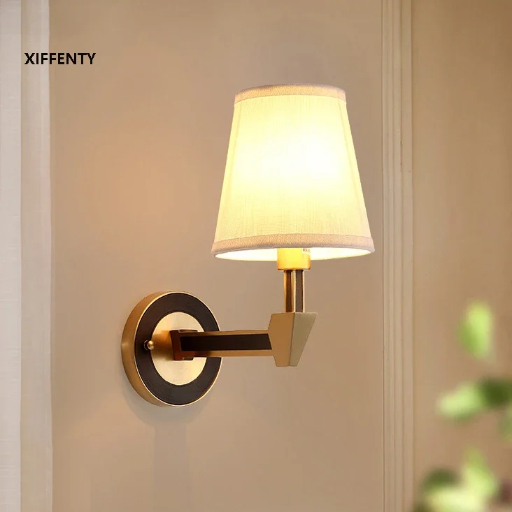 

LED all copper wall lamp cloth cover modern living room bedroom bedside lamp interior decoration lamps