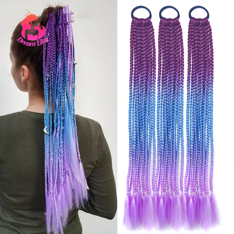 Dream Like Synthetic 24inch Hair Color Ponytail Gradient Dirty Braided Women Elastic Hair Rubber Band Hair Accessories Headband