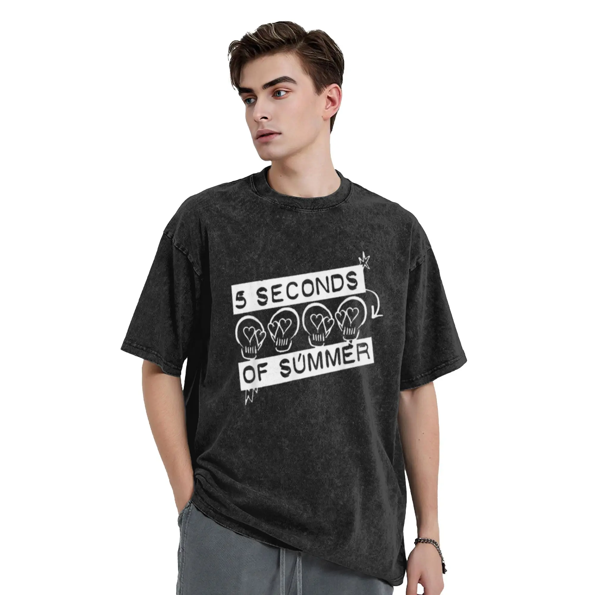 Pop Punk Music Band Skulls With Heart Eyes Grunge Graphic Chic A T-Shirt Oversized Short Sleeve Men's Women's Cotton Tees Tops