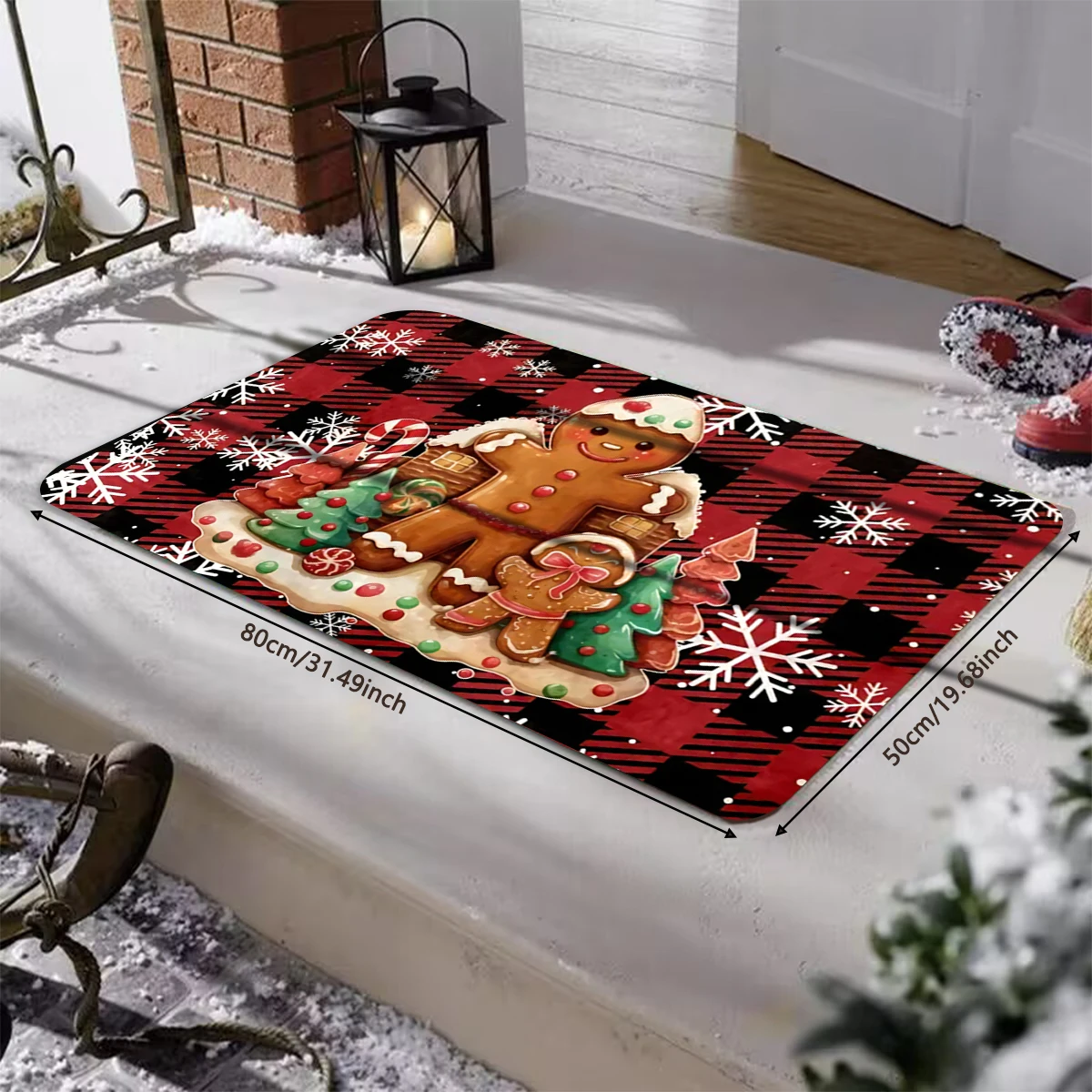 1 Christmas snowflake gingerbread person carrying patterned carpets, home mats, and kitchen mats, suitable for various scenes, e