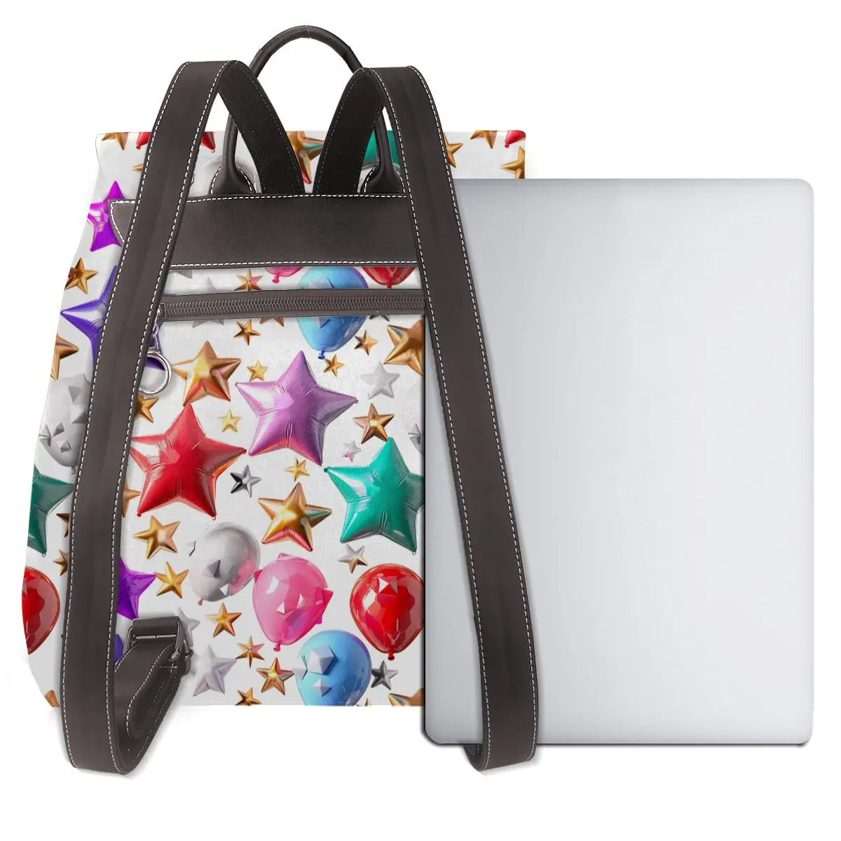 별과 풍선 3D 패턴 새로운 핫 여성 배낭 디자이너 고품질 가죽 심플 패션 대용량 배낭