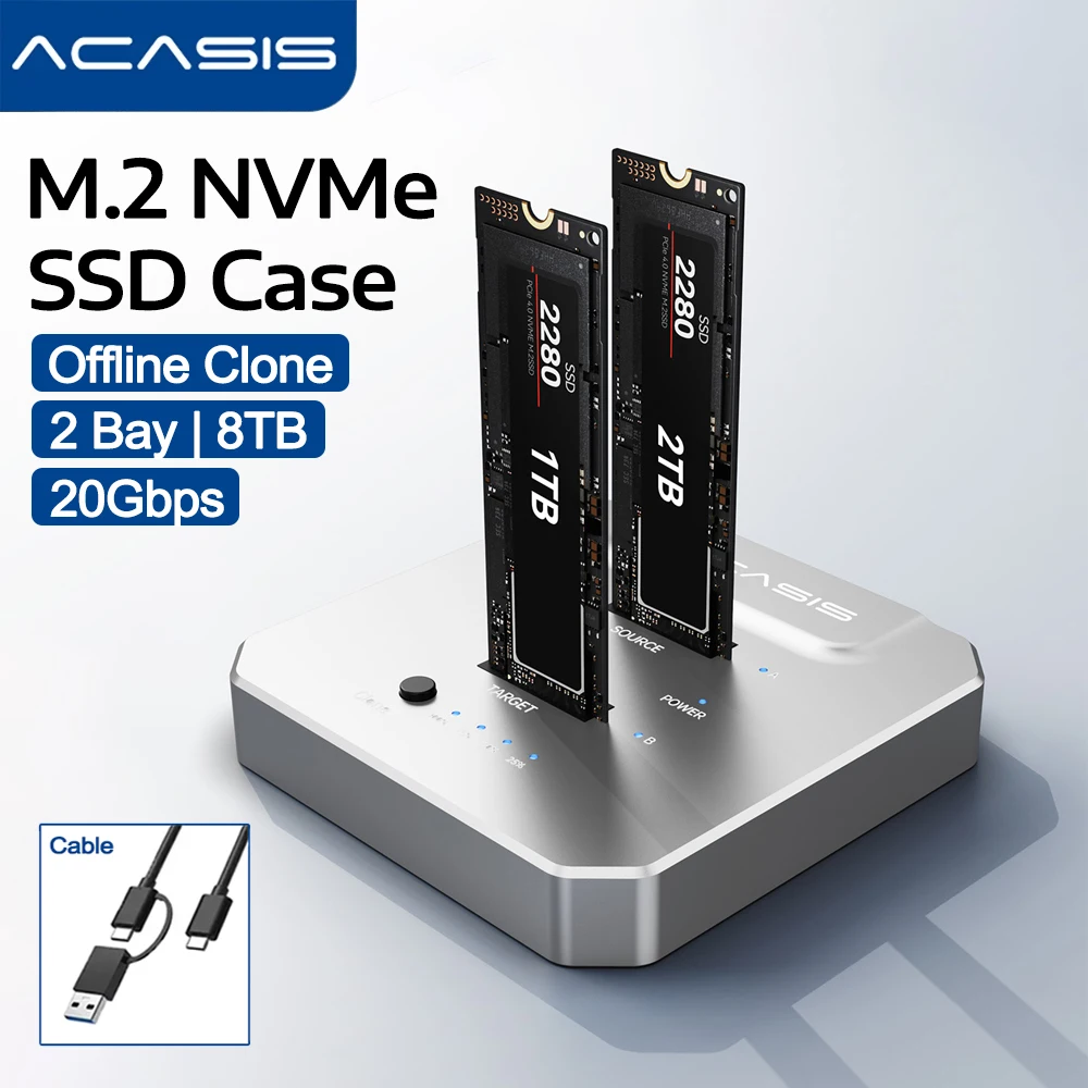 ACASIS 20Gbps M2 NVMe SSD Enclosure & Cloner 2 Bay Offline Duplicator with Aluminum Shell for PCIe NVMe SSD Reader For Macbook