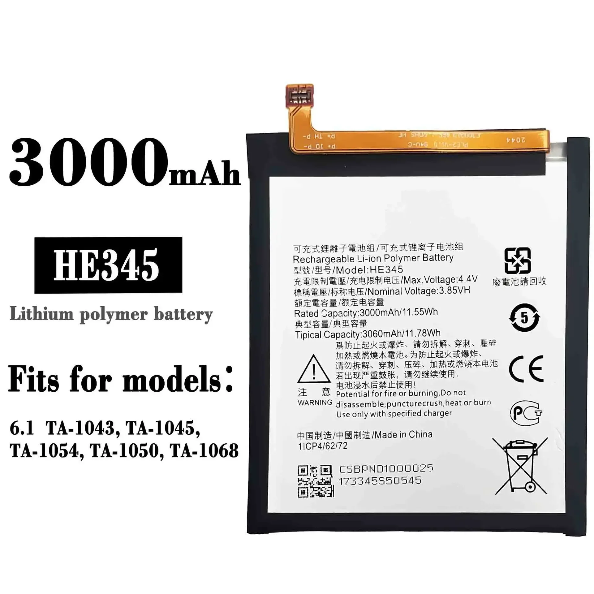 HE345 3000mAh Battery For Nokia 6 2nd 6.1 TA-1054 TA-1043 TA-1050 TA-1068 HE 345 High Quality Batteries Bateria