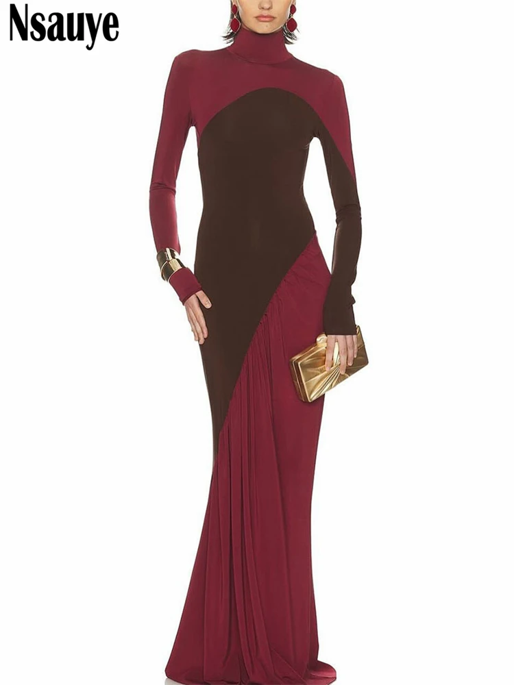 Nsauye فستان نسائي طويل الأكمام عالي الخصر موضة الياقة المدورة خريف فستان نحيف 2025 شتاء مثير نادي الحفلات فستان أنيق #2