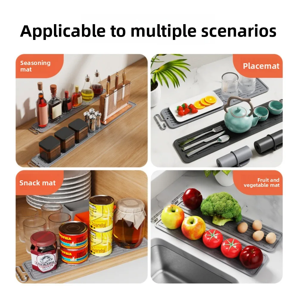 Non-Slip Silicone Drying Mat Long Strip Heat Resistant Kitchen Countertop Tableware Cup Coaster Coffee Bar Essential Accessories
